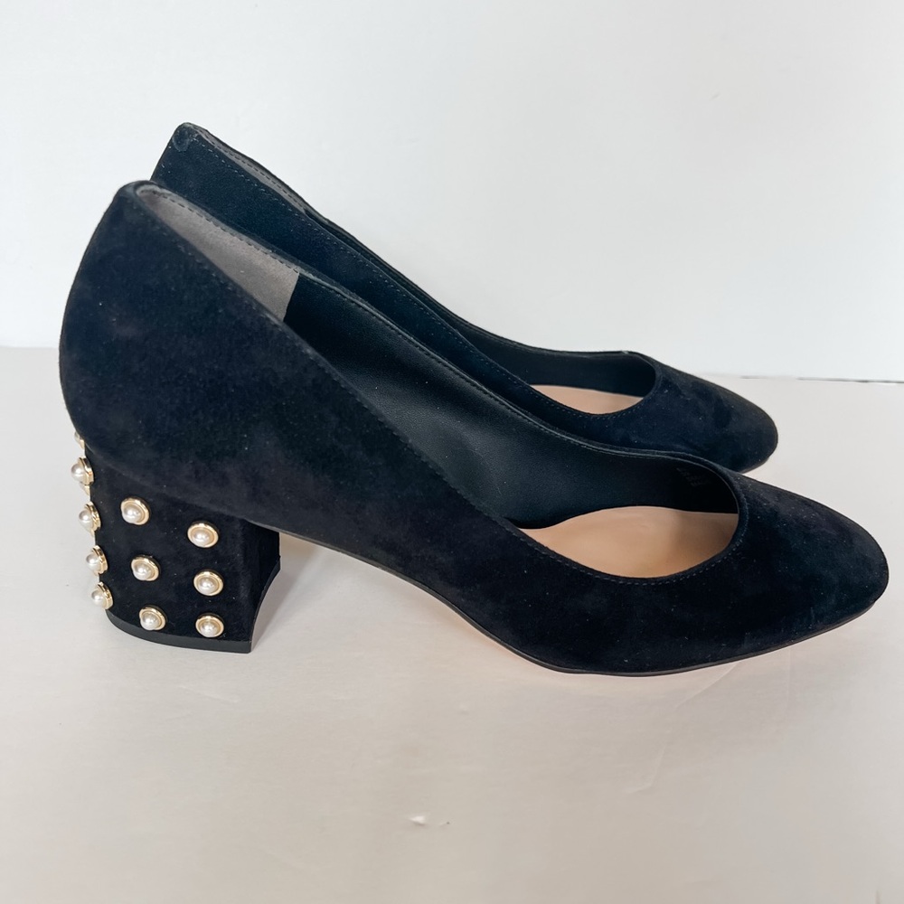 Stuart Weitzman Black Heels with Pearl Accents